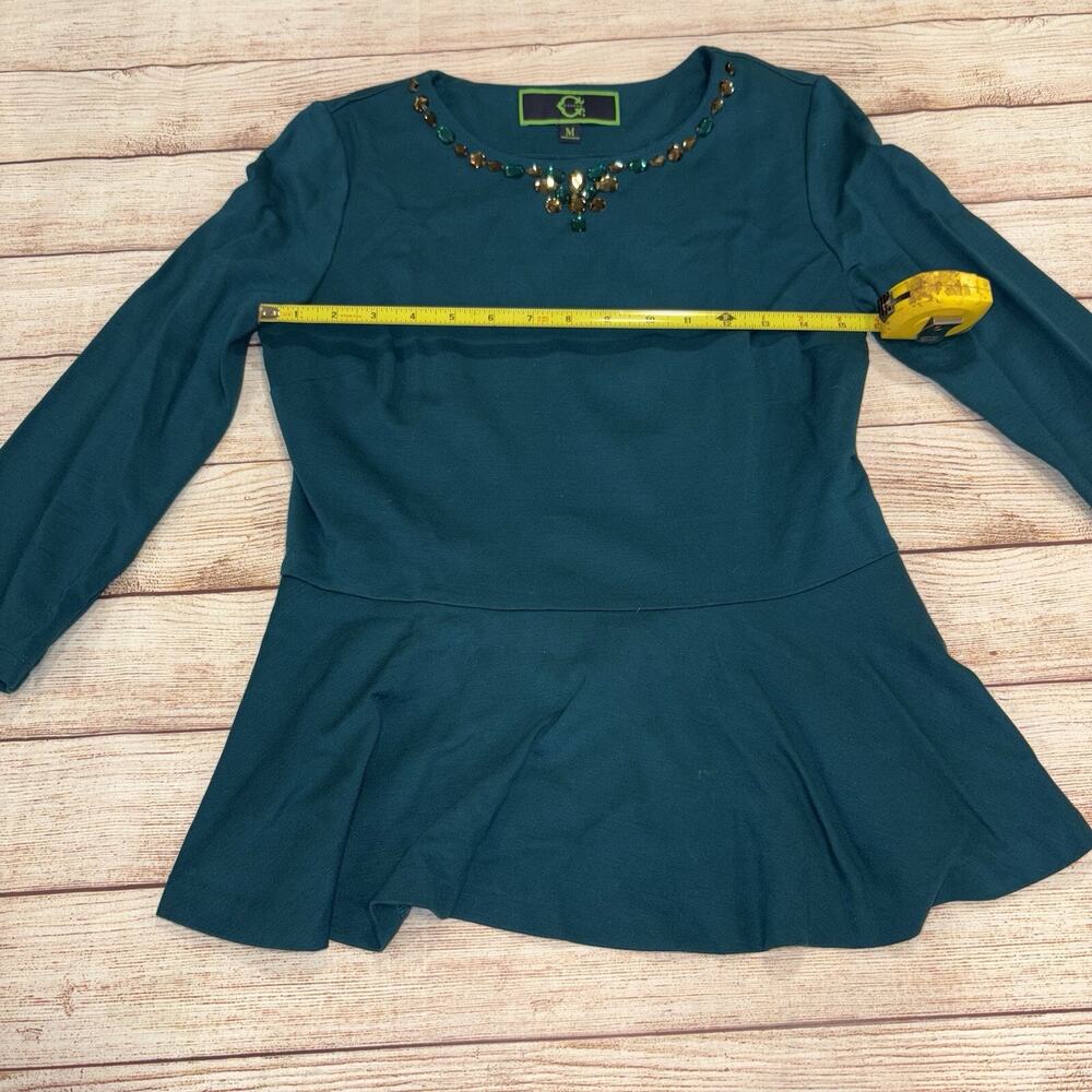 C Wonder Blueish Peplum Top W/gems Women’s Medium- Vintage Y2K